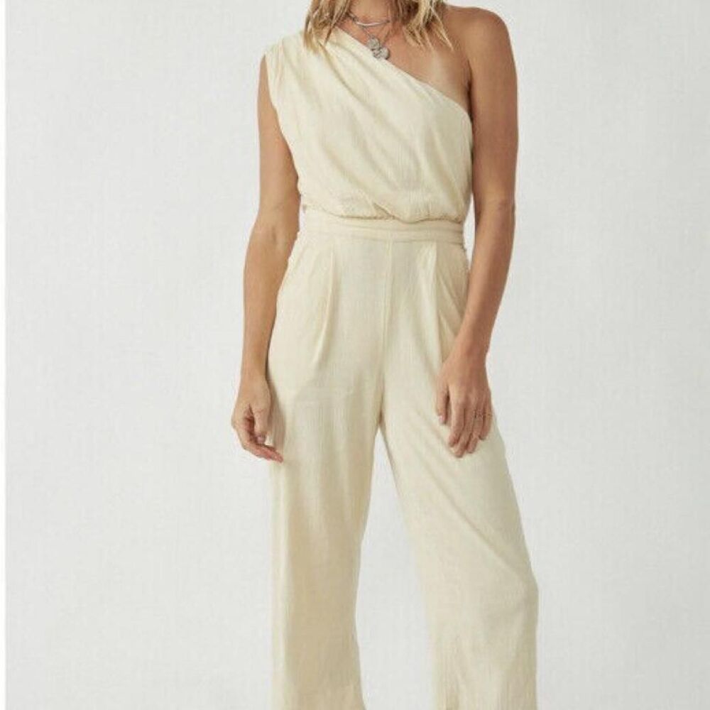 Boho Free People Cottagecore  est XS coastal Cream vacation Jumpsuit travel